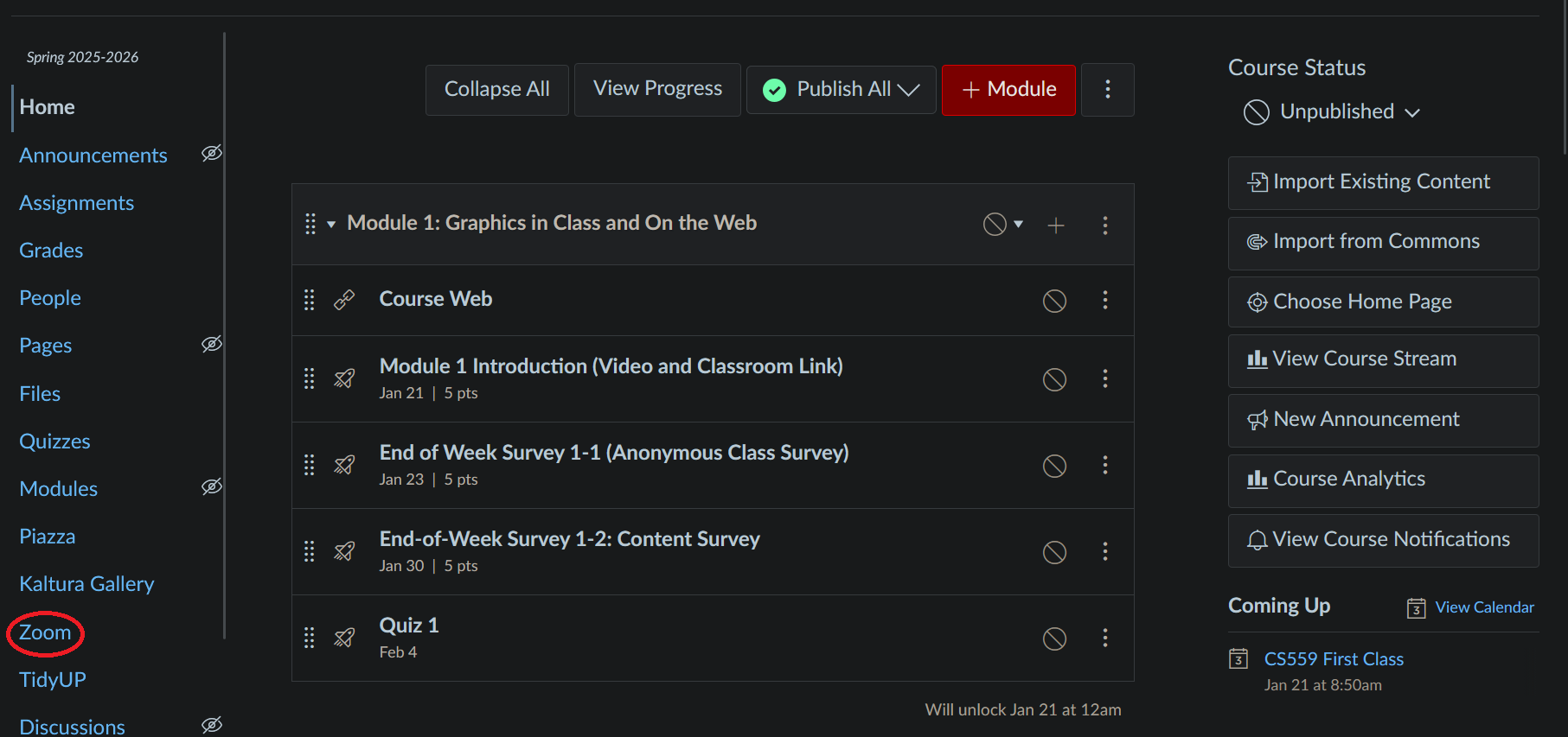 Course Webpage With Zoom Highlighted